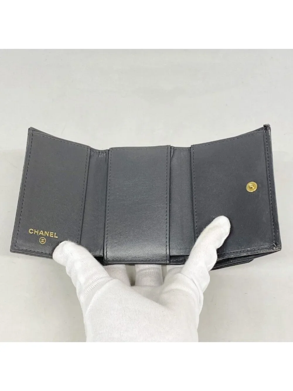 Chanel Trifold Wallet 19 Lambskin Gray Gold
